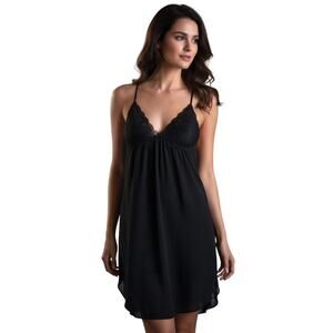 Linea Donatella Nightie/Nightgown Size M Lingerie‎ Black Babydoll Lace Beaded